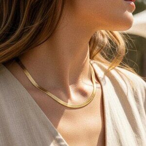Gold Herringbone Chain Necklace Classic Layering Chain Waterproof Gold PRETTY